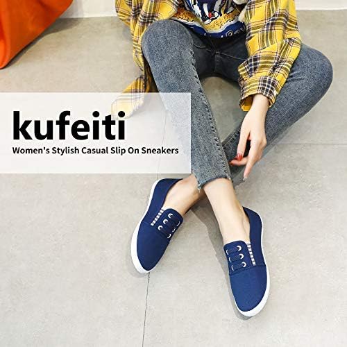 kufeiti Women's Canvas Slip On Shoes Sneakers for Women Fashion Comfortable White Black Elastic Sneakers for Women