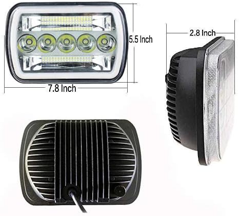 Super Bright Pair 7x6 5x7 Headlights 6052 6054 H5054 H6054 Hi/Low Sealed Beam White/Amber Halo Compatible With Jeep Cherokee XJ YJ Pickup Dodge Ram