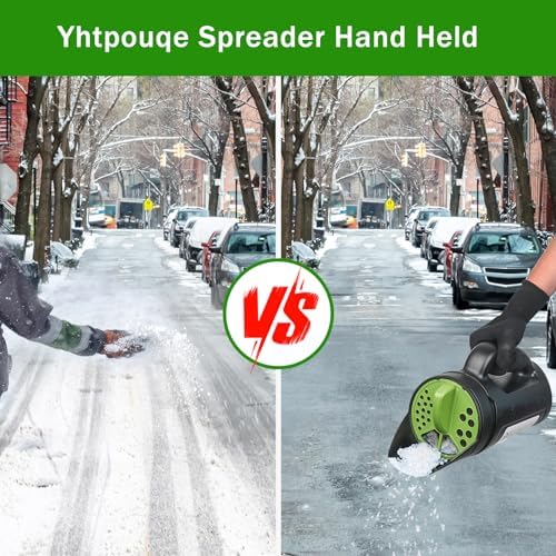 Yhtpouqe Hand held Spreader, Seed Spreader for Ice Melt, Grass Seed, Fertilizer Lawn and Garden. Multiple Adjustable Opening Sizes for Salt, Ice Melt