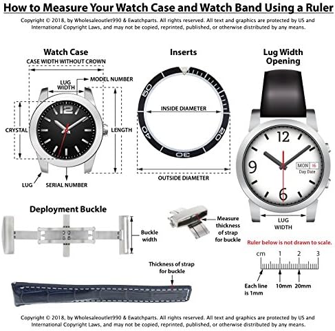Ewatchparts 19mm Dark Blue Leather Watch Band Replacement Watch Strap Silver Buckle Compatible With Invicta Pro Diver