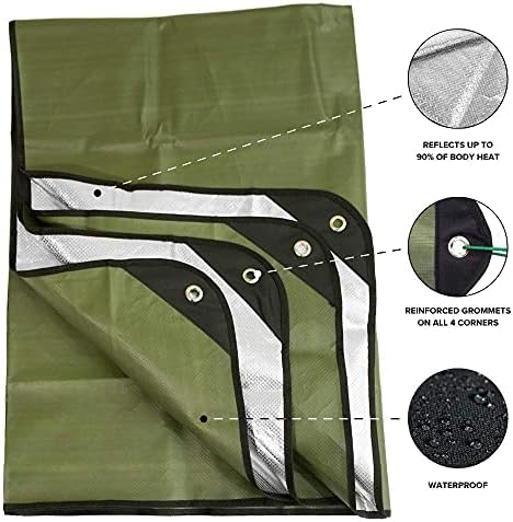 Arcturus Insulated Tarp, Reusable Heavy Duty Thermal Survival Blanket – 60x82in, Reflects 90% Body Heat, Waterproof, Windproof, 3-Layer Design, Reinforced Grommets, Olive Green | Reflective Mylar, Waterproof & Windproof, Reinforced Grommets for Tarp Setu…