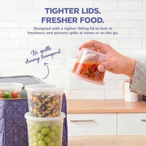 GUSTO 32 oz Plastic Deli Containers with Lids [24 Sets] Food Storage | Microwave, Dishwasher & Freezer Safe, Disposable or Reusable, BPA Free, Leak-Proof, Soups, Takeout, Meal Prep & Leftovers