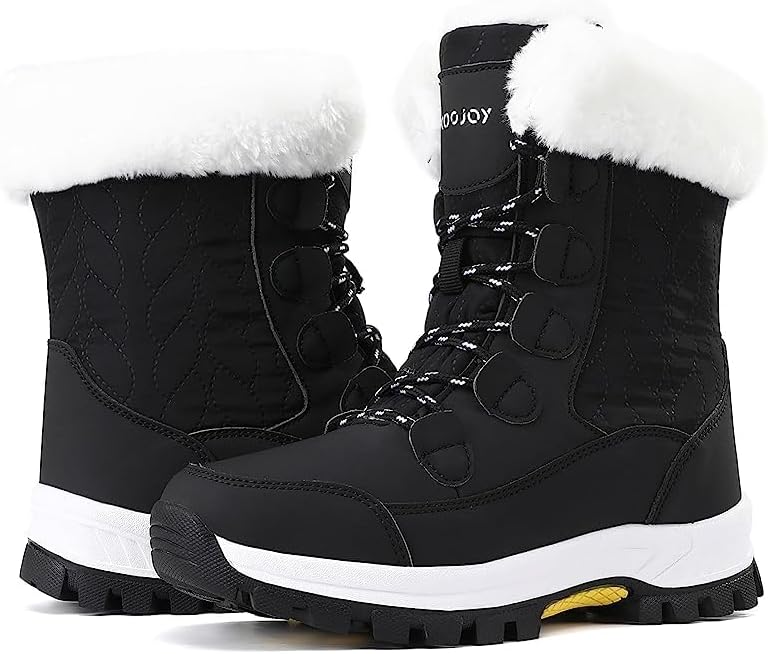 COOJOY Womens Waterproof Winter Snow Boots Warm Shoes Furry Mid Calf Lightweight Walking Hiking Booties