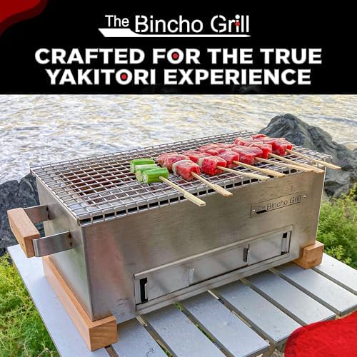 The Bincho Grill 16" Mini Yakitori Grill – Stainless Steel Mini Tabletop Charcoal BBQ with Charcoal Box