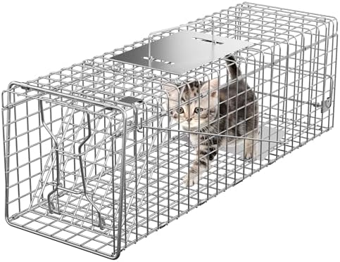 24" x 7.5" x 8" Small Live Animal Trap Steel Cage Catch and Release One Door Humane Rodent Cage Trap for Little Rabbits/Stray Cats/Squirrel/Skunk/Mink/Opossum Outdoor Animals