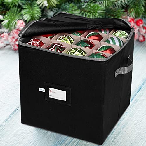 Christmas Ornament Storage Box, 4 Individual Trays Xmas Storage Container, Fits 64 Ornaments Decoration Balls, Constructed of Durable Polyester Material (Red)