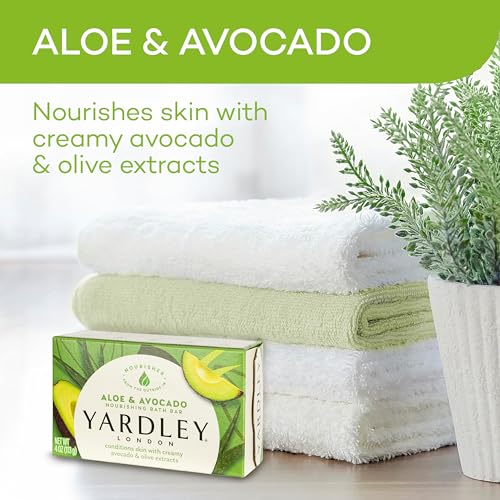 Yardley London Nourishing Bath Soap Bar Aloe & Avocado, Conditions Skin with Creamy Avocado & Olive Extracts, 4.0 oz Bath Bar, 1 Soap Bar