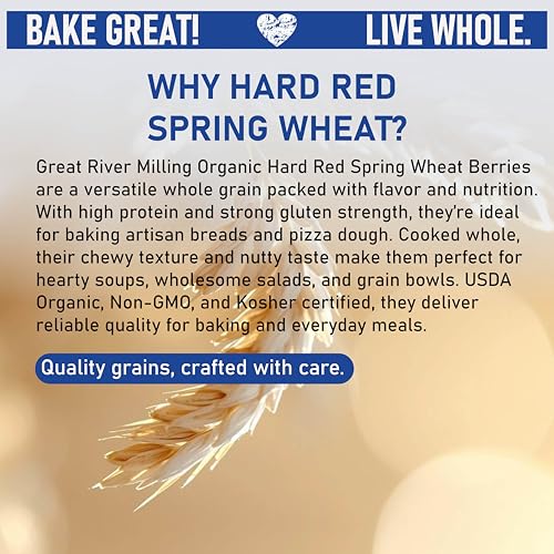 Great River Milling Organic Hard Red Spring Wheat Berries, Non-GMO, 25 lb | Organic Hard Red Spring Wheat Berries for home-milled bread flour, sourdough, sprouting, salads, pilaf and grain bowls