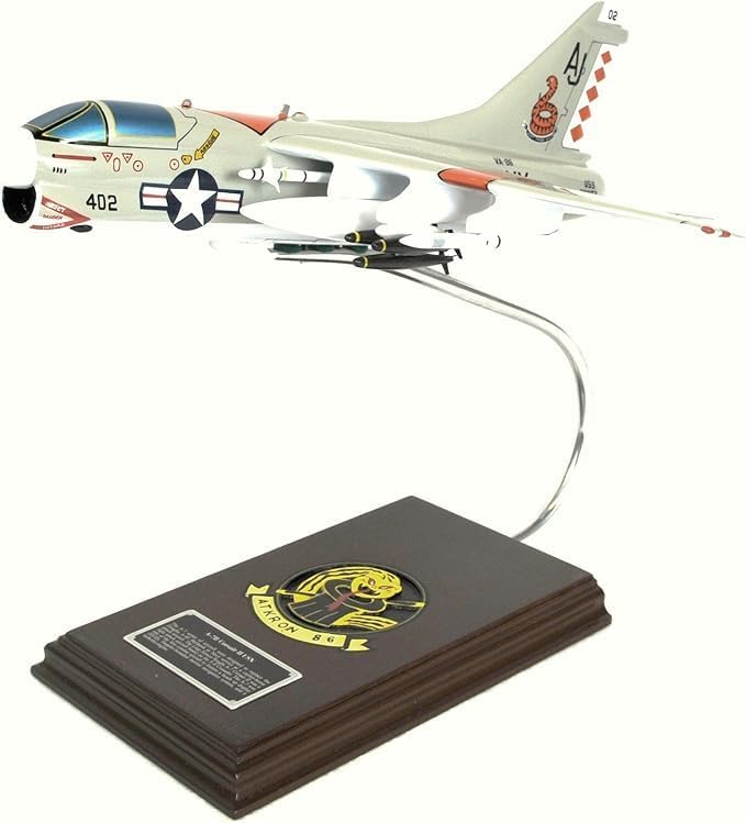 Vought LTV A-7 Corsair II US Navy Attack Jet Model Scale 1/40 | handcrafted mahogany wood, painted, airplane model, desktop display, aviation gift