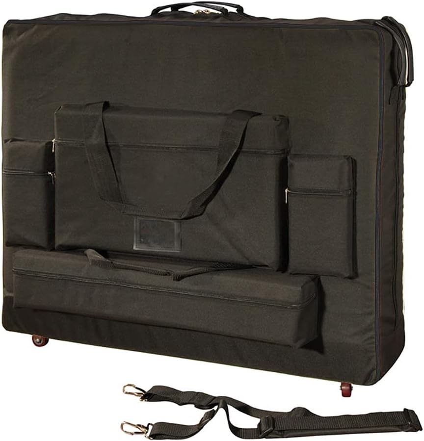 Deluxe Portable Massage Table Carrying Case with Wheels – Heavy-Duty Nylon Travel Bag with Shoulder Strap & Pockets – Fits Most Standard Folding Massage Tables – Black (30")