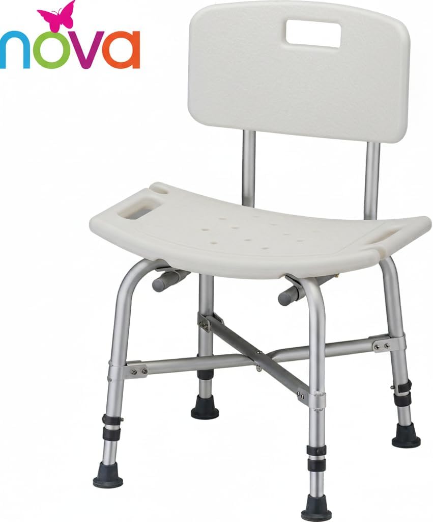 NOVA Heavy Duty Shower Chair, 500 lb Bariatric Bath Seat for Seniors, Fully Assembled, Adjustable Height 17"–23", Dual Handles, Handheld Shower Holder, Non-Slip Feet