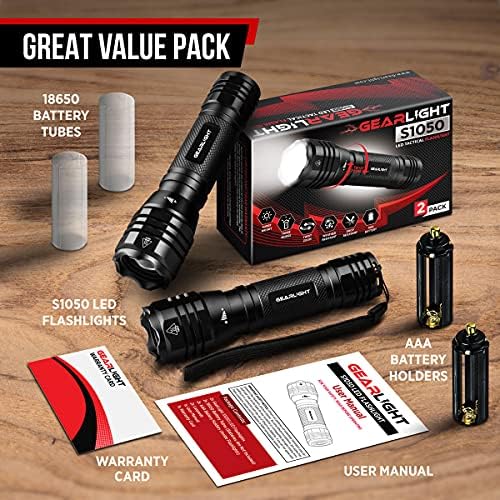 GearLight S1050 LED Flashlight High Lumens - for Camping, Hiking