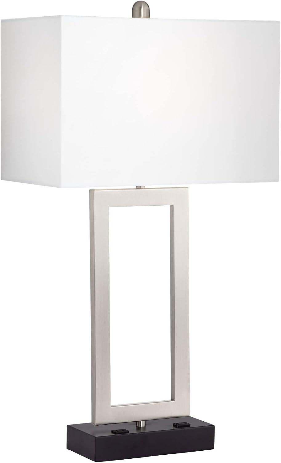 Todd 30" Large Table Lamp USB Brushed Nickel AC Power Outlet Modern | Hotel Charging Ports Living Room Bedroom House Bedside Nightstand Home Office Family Rectangle White Shade