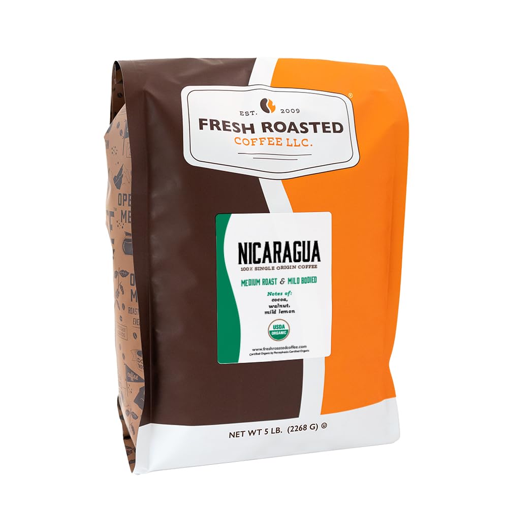 Fresh Roasted Coffee, Dark Brazil Whole Bean Coffee, Med-Dark Roast, Kosher, 5 lb (80 oz)