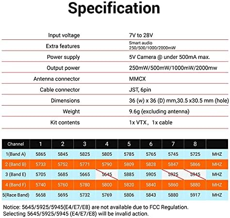 5.8GHz FPV VTX PIT/250/500/1000/2000mW Long Range Switchable Transmitter Support OSD Configuration Using Smart Audio and Microphone with MMCX