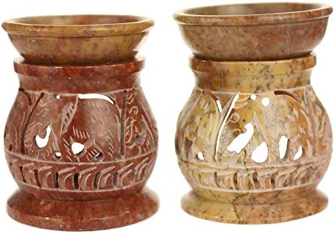 Prabhuji's Gifts | Oil Diffuser | Natural Soapstone Oil Burner Round Elephant | 4in