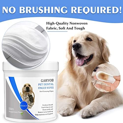 Pet Dental Fingers Wipes, Oral Cleansing Teeth Wipes Pads for Dogs and Cats - Optimize Oral Health, Freshen Breath- 50 Count