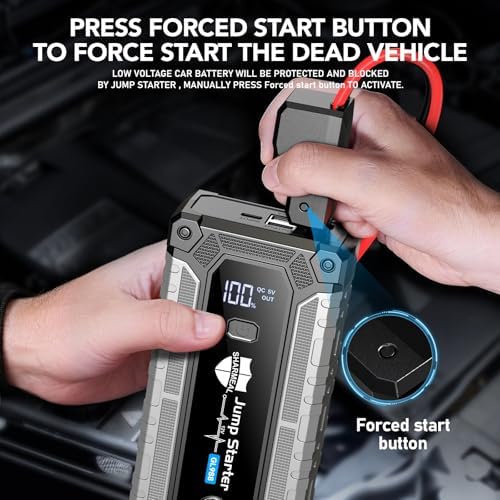 6000A Jump Starter, Portable Jump Starters 12V Car Battery Booster Jump Box Pack for All Gas & 10.0L Diesel Engines with 3 Modes Flashlight and Jumper Cables