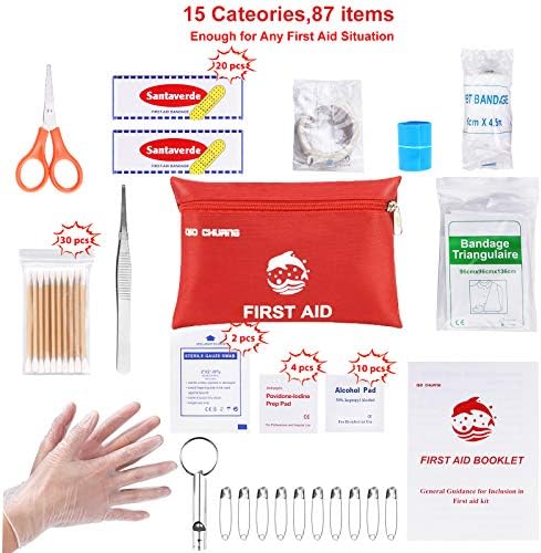 Small Travel First Aid Kit - 87 Piece Clean, Treat and Protect Most Injuries,Ready for Emergency at Home, Outdoors, Car, Camping, Workplace, Hiking.