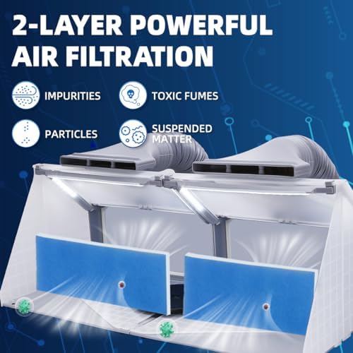 OPHIR 2 Sets of Portable Airbrush Spray Booth with Dual Fans, 6 LED Lights | Foldable Airbrush Paint Booth with 2x Exhaust Hoses, 2x 360° Turntables