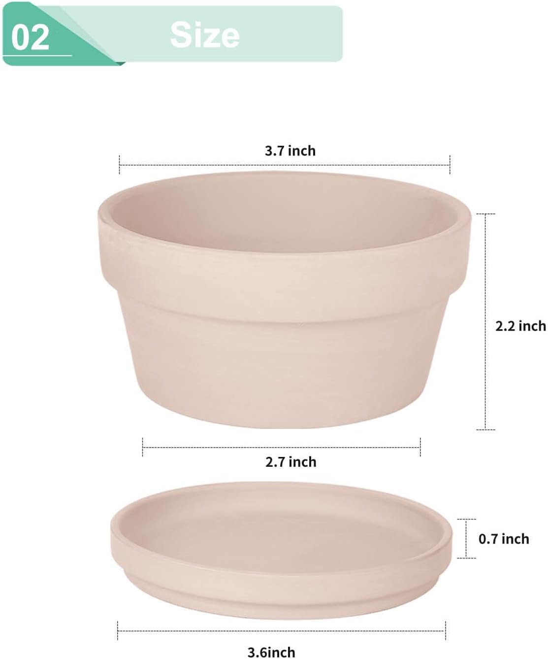 vensovo 3.7 Inch Terracotta Shallow Succulent Pots with Saucers, 6 Pack