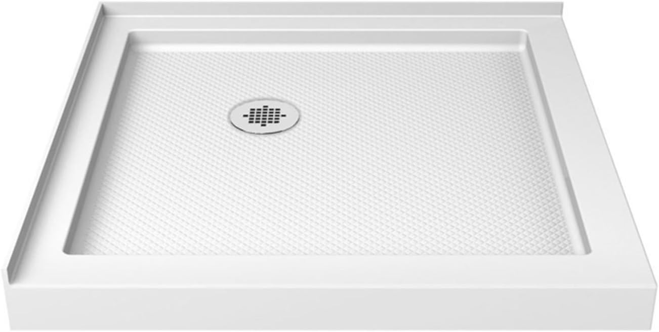 DreamLine SlimLine 34 in. D x 48 in. W x 2 3/4 in. H Right Drain Double Threshold Shower Base in White, DLT-1034482