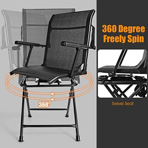 Tangkula 360° Swivel Hunting Chair, Multi-Position Folding Stealth Spin Chair W/Mesh Back, Wide Armrest & No-Sink Footpads