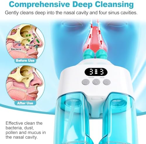 Nasal Irrigation System Electric Nasal Irrigator Smart Display Nasal Sinus Rinse Machine | Dual Water Tanks 9 Suction & Water Flow Modes
