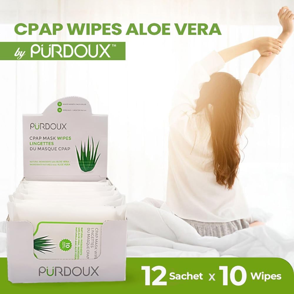 CPAP Mask Wipes (12 Travel Packs x 10 Wipes) 100% Cotton Unscented | Individual Sachets, Travel Ready, Alcohol Free, Silicone Safe