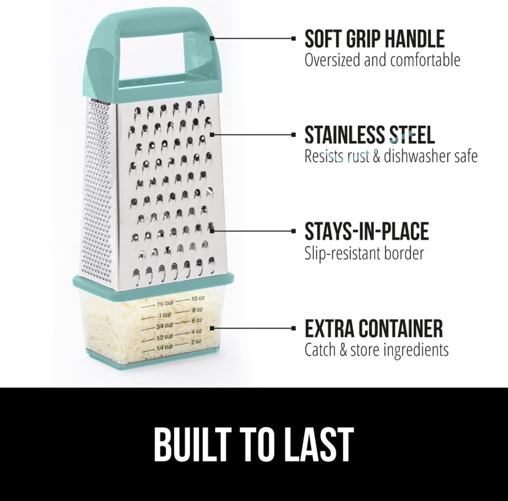 GORILLA GRIP® XL 4-Sided Stainless Steel BPA-Free Cheese Grater, Black