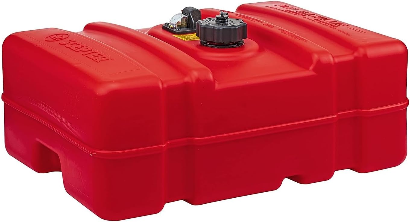 Scepter 6 Gallon Portable Marine Gas Can, Boat Fuel Tank with Top Handle | Underseat Design, 2-Way Vented Cap, Built-In Fuel Gauge and Pick-Up, EPA & CARB Compliant, 19.3"L x 12.2"W x 10.2"H (10511)