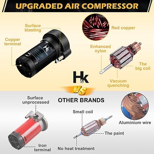 HK 12V 150db Air Train Horn Kit with Compressor Single Trumpet Air Horn Powerful Loud for Trucks Cars Boat SUV Train (Black)
