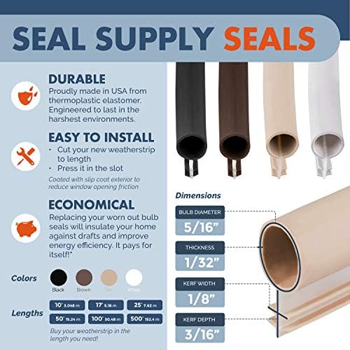 Window Weatherstrip Seal 5/16" Bulb Bubble Kerf Mount 4 Colors & 6 Length Options (500', White)