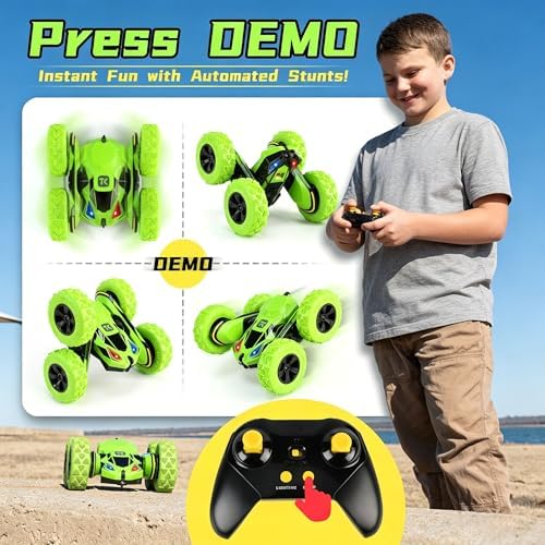 Threeking Remote Control Flip Stunt Car Double Sided Driving Toys Gifts | Durable RC Cars with Breathing Soft Lights for Boys Girls Ages 6-12