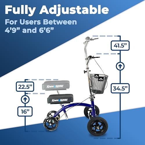 KneeRover Hybrid All Terrain Knee Scooter for Adults, Blue | Heavy Duty Knee Walker For Foot Surgery, Broken Ankle Foot Injuries, Leg Recovery Scooter