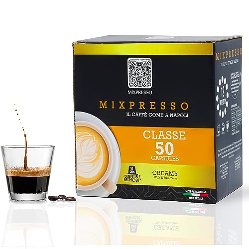 Mixpresso Classe Coffee Espresso Capsules Compatible With Nespresso Original Brewers, Single Cup Coffee Pods 100% from Italy, Medium Roast 80% Arabica Espresso, 50 Count Coffee Capsule Intensity 8/12 | 50 Count Single Cup Coffee Pods Compatible With Nesp…