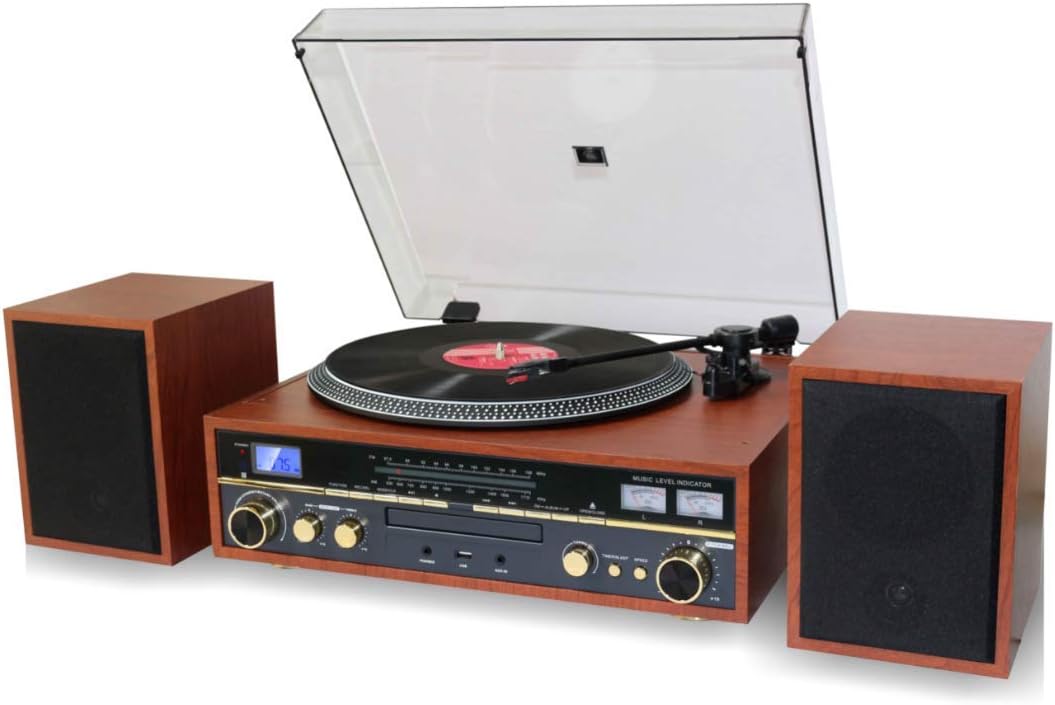 TechPlay Commander, Turntable w/Pitch Control, CD Player, Amplifier W/VU Meter, Bluetooth and USB Recording