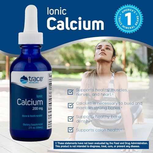 Trace Minerals Liquid Ionic Calcium Supplement, 200mg, 59ml, 2 fl oz | Supports bones, nerves, and muscles, 70+ trace minerals
