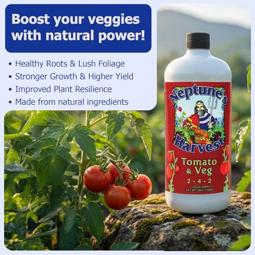 Neptune’s Harvest Organic Tomato & Vegetable Plant Fertilizer (2-4-2) - Liquid Plant Food w/Fresh Fish, Seaweed, Molasses, Yucca Extract, & Humic Acids - for Vegetable Garden (Gallon)