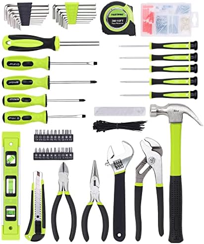 FASTPRO 215-Piece Home Repairing Tool Set with 12-Inch Wide Mouth Open Storage Bag, Household Hand Tool Kit,Red