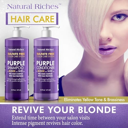 Purple Shampoo & Conditioner Set for Silver Hair, Sulfate Free, 16 Fl Oz