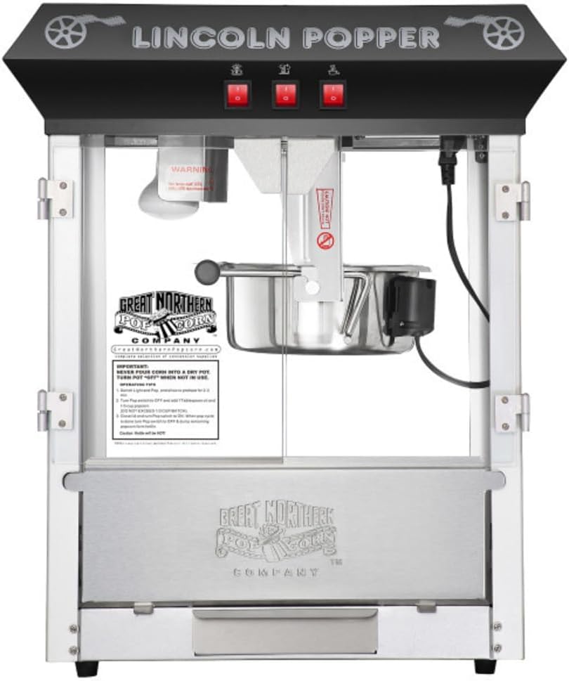 Lincoln Popcorn Machine - 8oz Popper with Stainless-Steel Kettle, Reject Kernel Tray