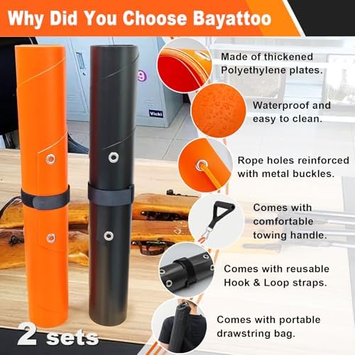Bayattoo Heavy Duty Drag Sled Mat-Thickened Tear-Resistant HDPE with Pull Cables, Portable Yard, Hunting & Construction Hauler