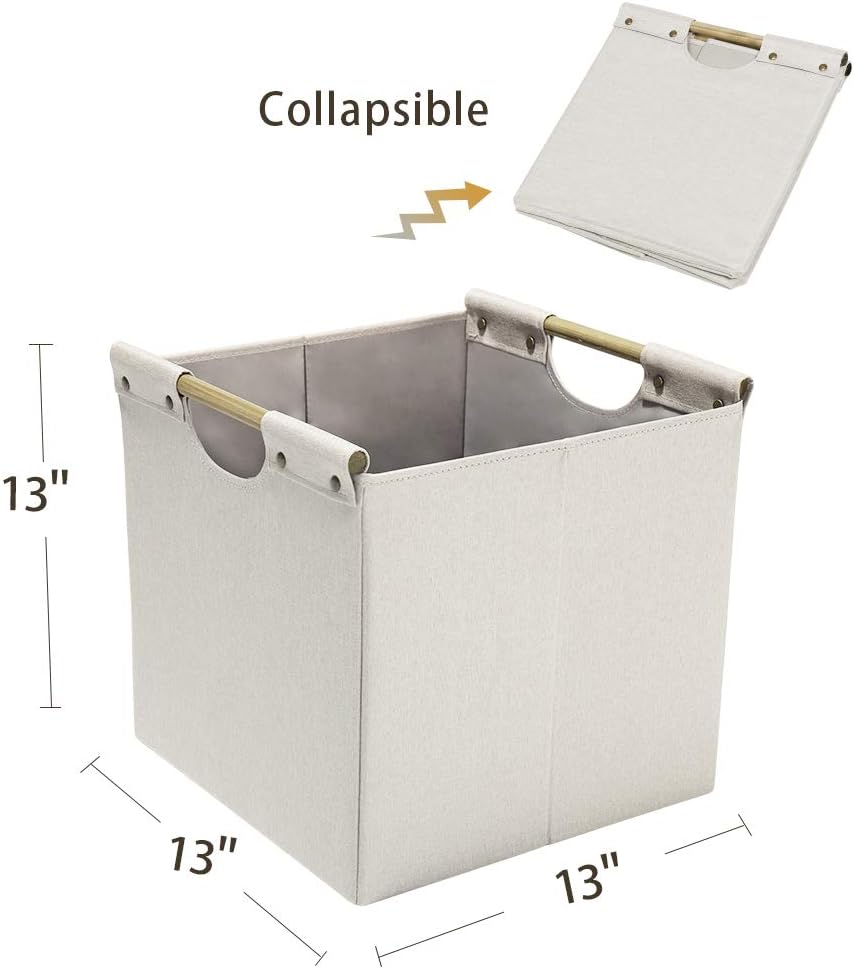 HOONEX Collapsible Storage Bins, 13x13x13 Inches Storage Cubes Linen Fabric, 3 Pack