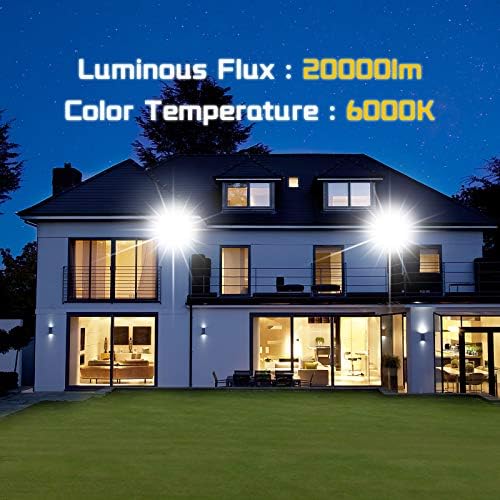 200W LED Flood Lights Outdoor, 20000LM Super Bright Security Floodlight, 100-277V, IP66 Waterproof, Commercial Exterior Light Fixture, 6000K Daylight White, Arena Yard Court Stadium Parking Lot Light