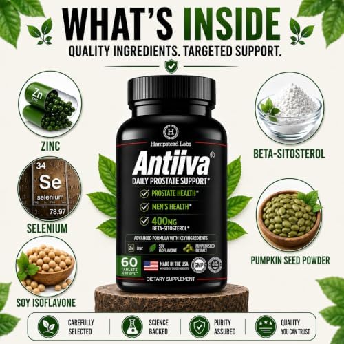 Hampstead Labs Advanced Men Prostate Support Beta Sitosterol 400mg 60 Tab | Promotes bladder health, healthy urinary flow & everyday comfort with Zinc. No Saw Palmetto.