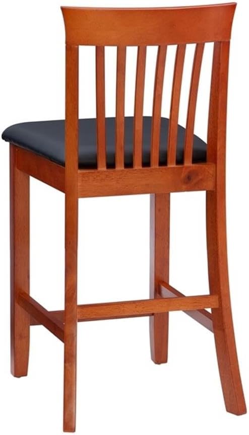 Riverbay Furniture 25" Mission Back Bar Stool, Rubberwood & Faux Leather, Dark Cherry/Black Finish, Counter Height Dining Seat with Padded Easy-Clean Upholstery, 37" H for Kitchen or Home Bar Use