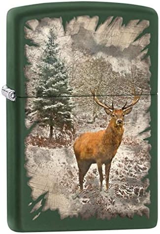 Zippo Lighter: Red Deer in The Woods - Green Matte 80517