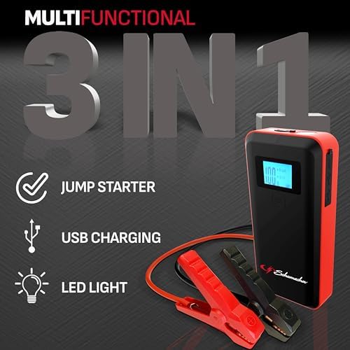 Schumacher Electric 1000 Peak Amp 12V Portable Lithium Car Battery Jump Starter & Power Pack - Lithium Ion Jump Box - with USB Charging & LED