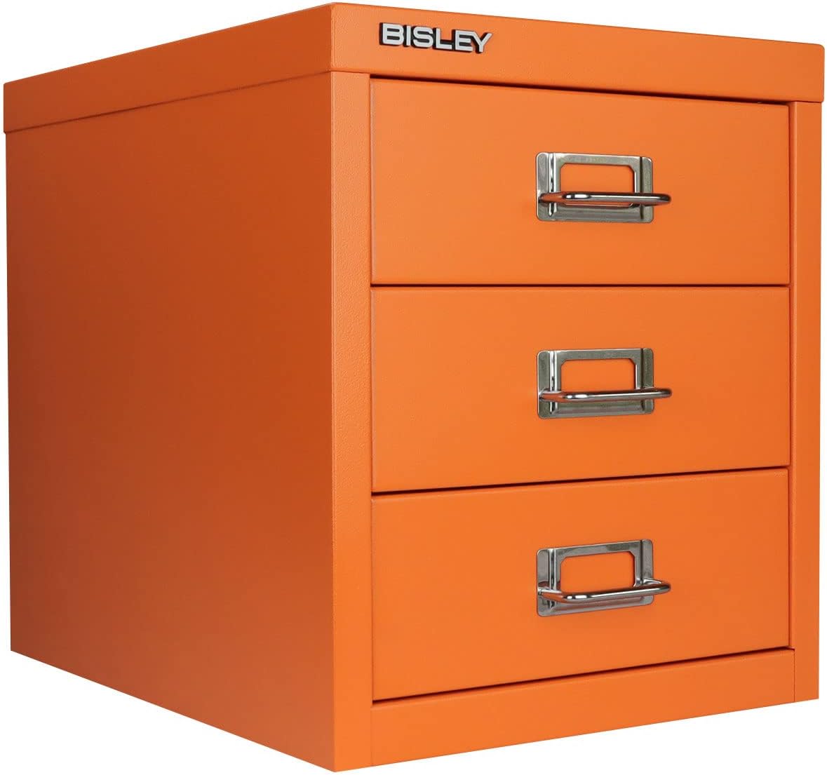 5-Drawer Steel MultiDrawer Cabinet - Orange, by Bisley | Chrome Pull Handles with Label Holders, Powder-Coated Steel, Removable Drawers, Desktop Storage, Labels Included